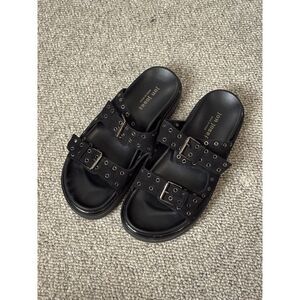 Jon Josef "Bold" Black Suede Grommet Sandals Size 9-9.5